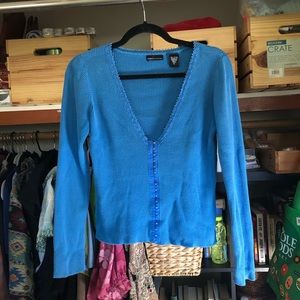 vintage blue vneck blouse
